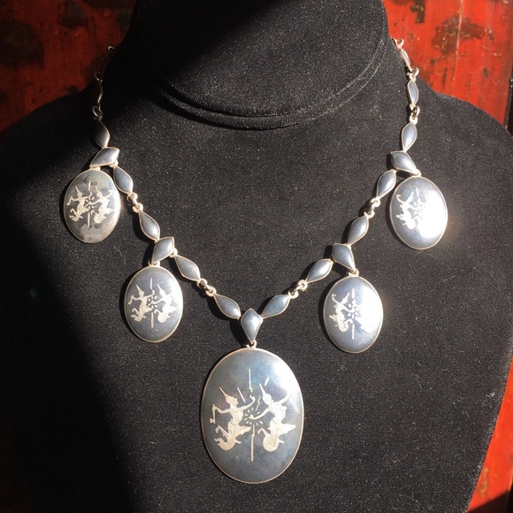 Vtg. Siam Sterling & Enamel Necklace - Picture 3 of 10